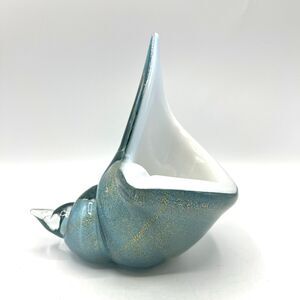 Murano ALFREDO BARBINI? Art Cased Glass Conch Shell Ashtray Blue Gold Beach READ